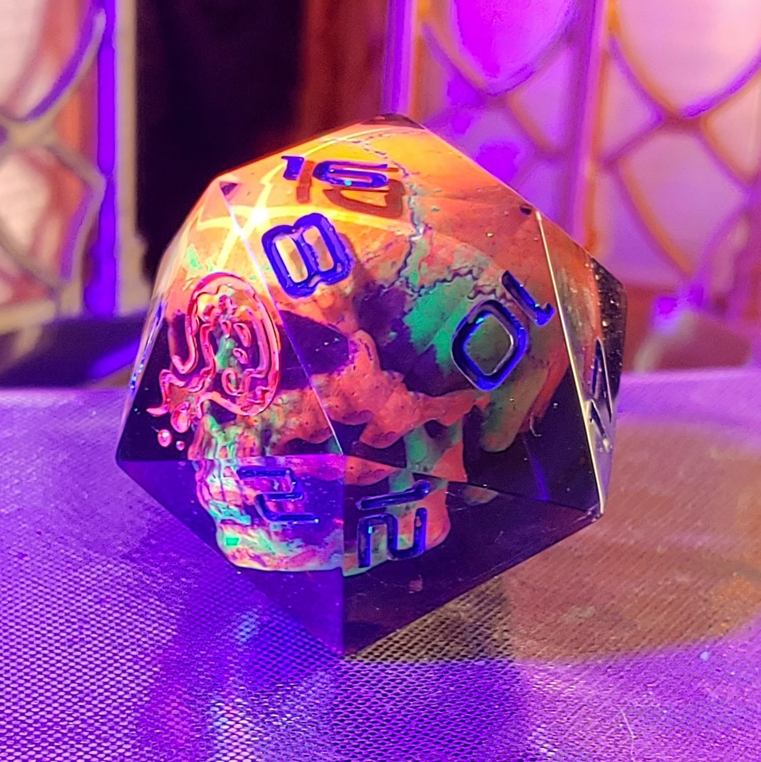 Neon Orange and Purple Skull Chonky D20