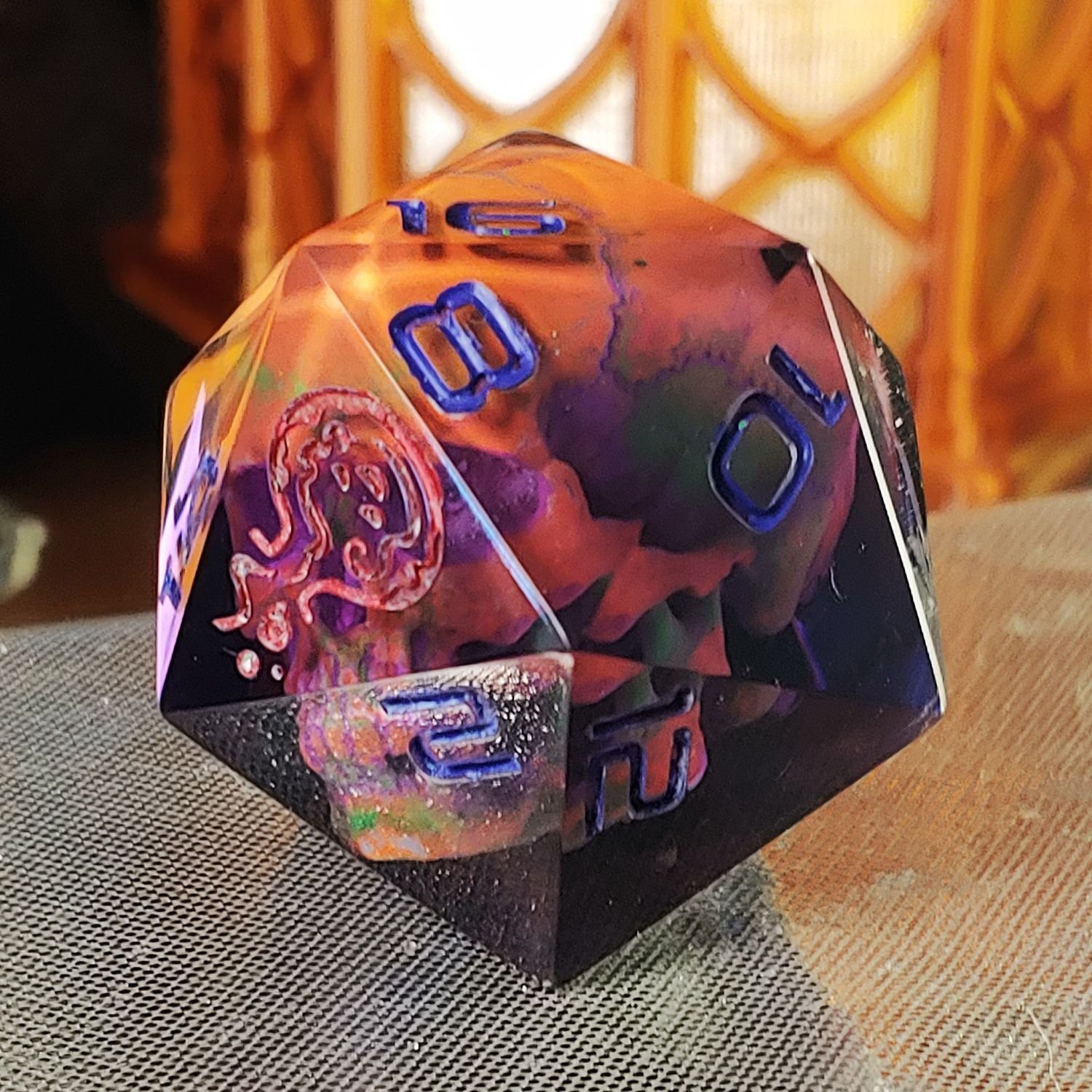 Neon Orange and Purple Skull Chonky D20