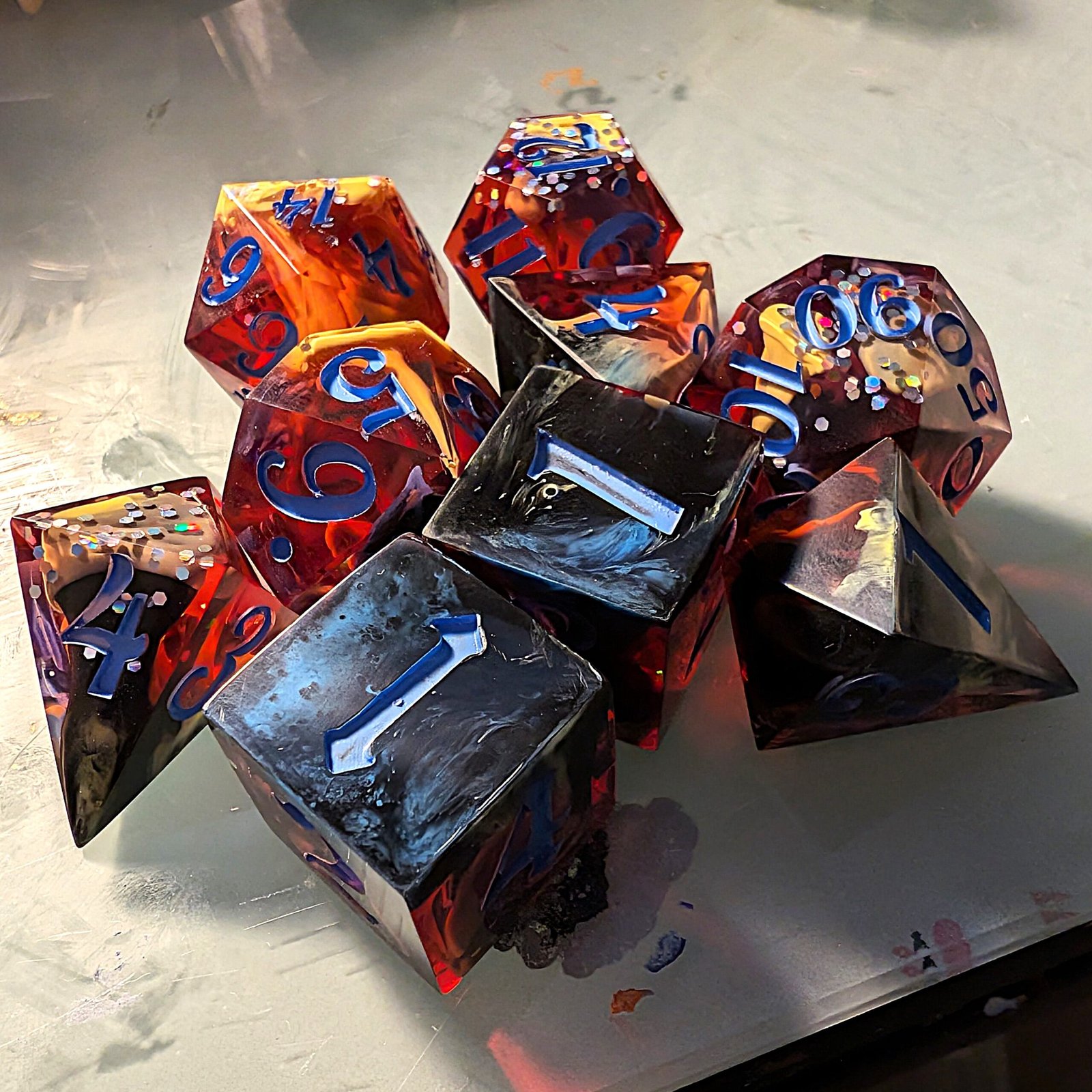 Deep Blue Flames Dice (Set of 9)